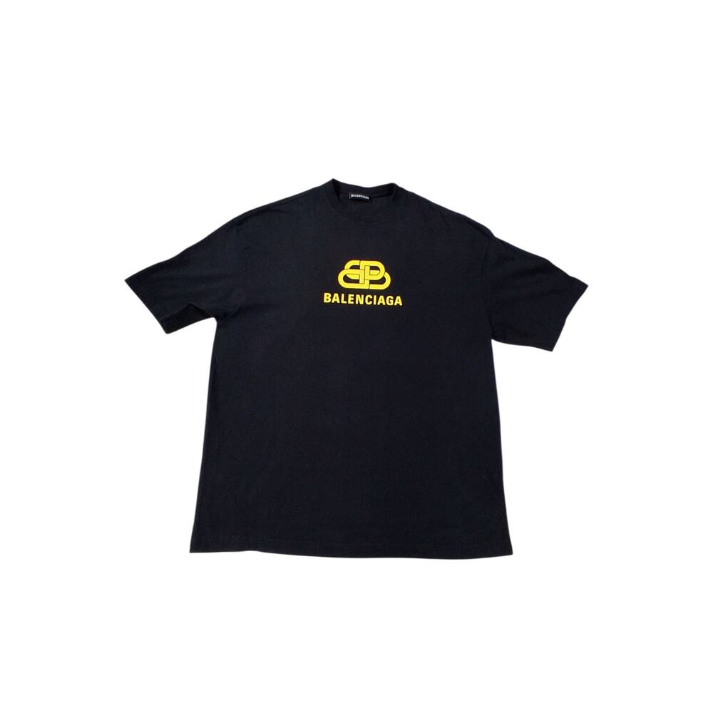 Balenciaga Mens size S Oversized Black/Yellow BB Logo Designer‎ Grungecore Tee